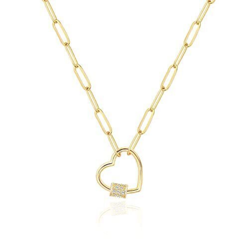 4095 18K Gold Plated Paperclip Chain Necklace Open Love Heart Pendant